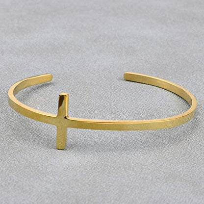 𝐂𝐫𝐨𝐬𝐬 𝐁𝐫𝐚𝐜𝐞𝐥𝐞𝐭 Religious Cuff Bangle 𝐁𝐢𝐛𝐥𝐞 𝐕𝐞𝐫𝐬𝐞 Christian Gifts Jewelry for 𝐖𝐨𝐦𝐞𝐧 - style: Gold blank cross cuff
