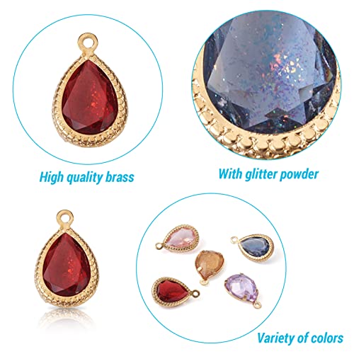 Cheriswelry 48Pcs Teardrop Resin Rhinestone Pendants with Golden Tone Brass Settings Waterdrop Faceted Rhinestone Charms with Glitter Powder 17.5mm for DIY Necklace Earring - color: 0Mixed Color*12