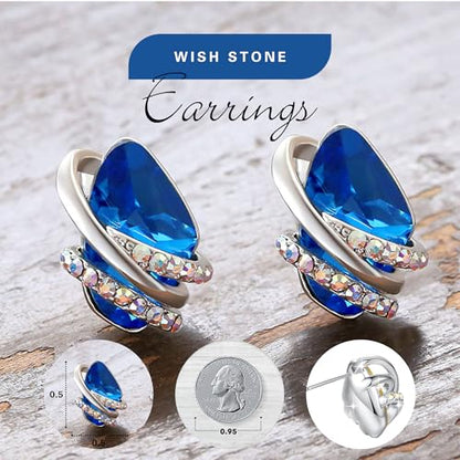 Gifts for Women, Wish Stone Stud Earrings with Birthstone Crystals, 18K Rose Gold Plated or Silver-tone - color: 209-September-Sapphire Blue-Silvertone