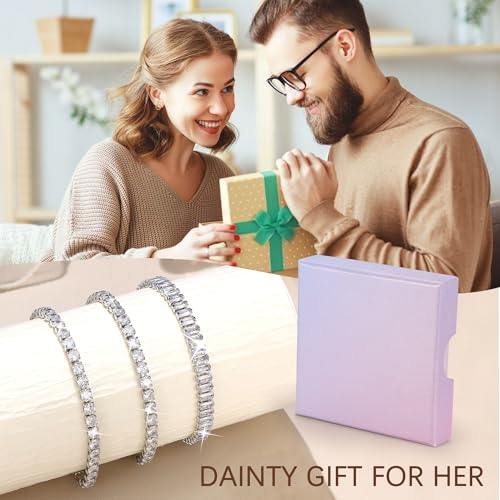 YADOCA 3Pcs Silver Tennis Bracelets For Women Diamond Bracelets Jewelry | Silver Bracelet Stack Cubic Zirconia CZ Adjustable Stackable Bracelets Set For Prom Wedding Gift - style: B:Simple