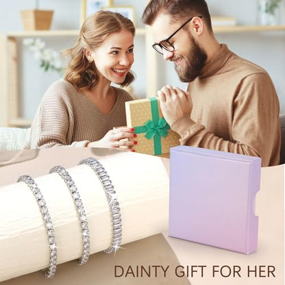 YADOCA 3Pcs Silver Tennis Bracelets For Women Diamond Bracelets Jewelry | Silver Bracelet Stack Cubic Zirconia CZ Adjustable Stackable Bracelets Set For Prom Wedding Gift - style: B:Simple