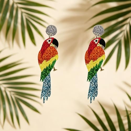 Cute Acrylic Tropical Fish Earrings Creative Parrot Hornbill Drop Dangle Earrings Stylish Animal Statement Earrings Daily Wear Jewelry for Women - color: Parrot