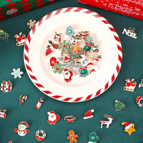 SANNIX 60Pcs Christmas Pins, Christmas Enamel Lapel Pins Assorted Santa Claus Snowflake Snowman Holiday Cartoon Pin Badge for Clothes Bags Hats Accessories, 30 Styles - style: Christmas Pins