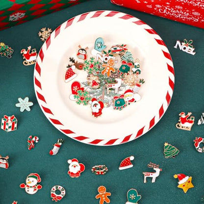 SANNIX 60Pcs Christmas Pins, Christmas Enamel Lapel Pins Assorted Santa Claus Snowflake Snowman Holiday Cartoon Pin Badge for Clothes Bags Hats Accessories, 30 Styles - style: Christmas Pins