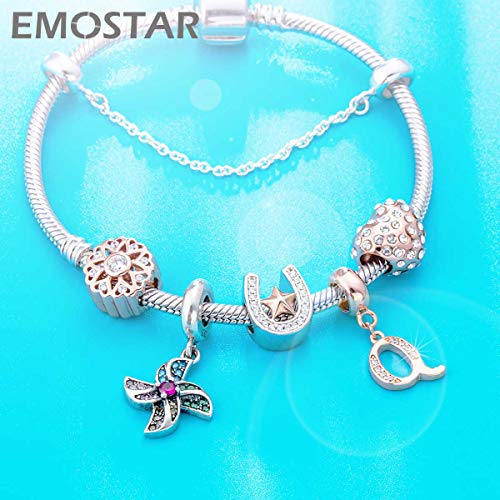 EMOSTAR Letter Charms Initial A-Z Alphabet Beads, Rose Gold 925 Sterling Silver Dangle CZ Birthstone Pendant, Gifts for European Charm Bracelet/Mothers Day/Birthday - color: Letter Q