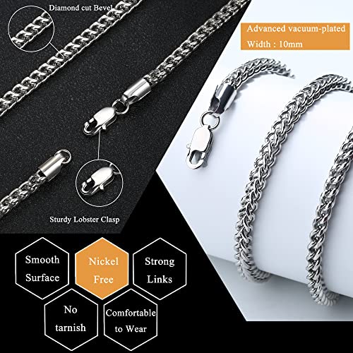 FIBO STEEL Stainless Steel Wheat Chain Necklace for Men Necklace Bracelet Jewelry Set 5mm in Width, 22" 8.5" - color: Silver-tone