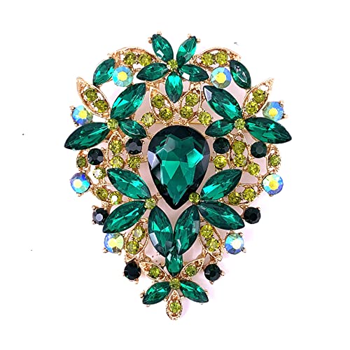 SELOVO Leaf Bouquet Scarf Big Brooch Pin Broach Crystal Jewelry - color: Green