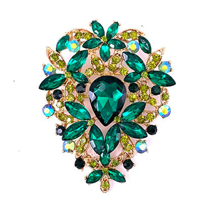 SELOVO Leaf Bouquet Scarf Big Brooch Pin Broach Crystal Jewelry - color: Green