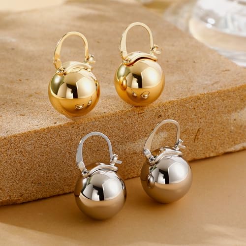 14k Gold Plated Ball Dangle Earrings for Women Sterling Silver Ball Drop Earrings Hypoallergenic Round Balls Hoop Earring Leverback Lightweight Earrings Fashion Jewelry - color: sliver 1