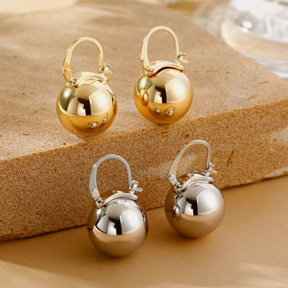 14k Gold Plated Ball Dangle Earrings for Women Sterling Silver Ball Drop Earrings Hypoallergenic Round Balls Hoop Earring Leverback Lightweight Earrings Fashion Jewelry - color: sliver 1