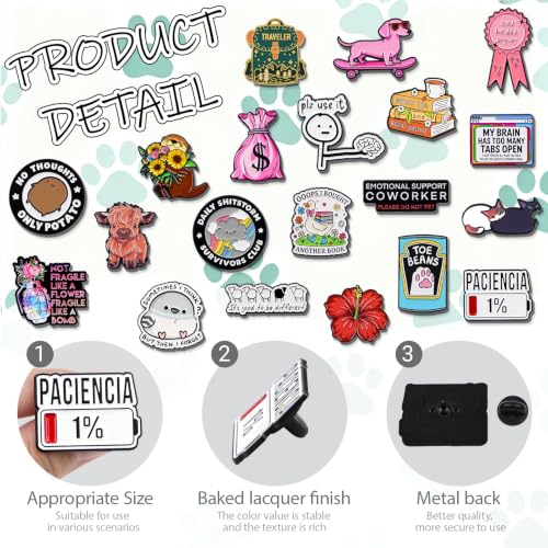 4/6/9/10/12/16/20PCS Cute Enamel Pins Bulk Set, Art Aesthetic Lapel Brooches, Humorous Quote Pins for Backpacks Jackets Hats Bags, Novelty Cool Badges for Women, Men, Teens, Kids - style: 20pcs A