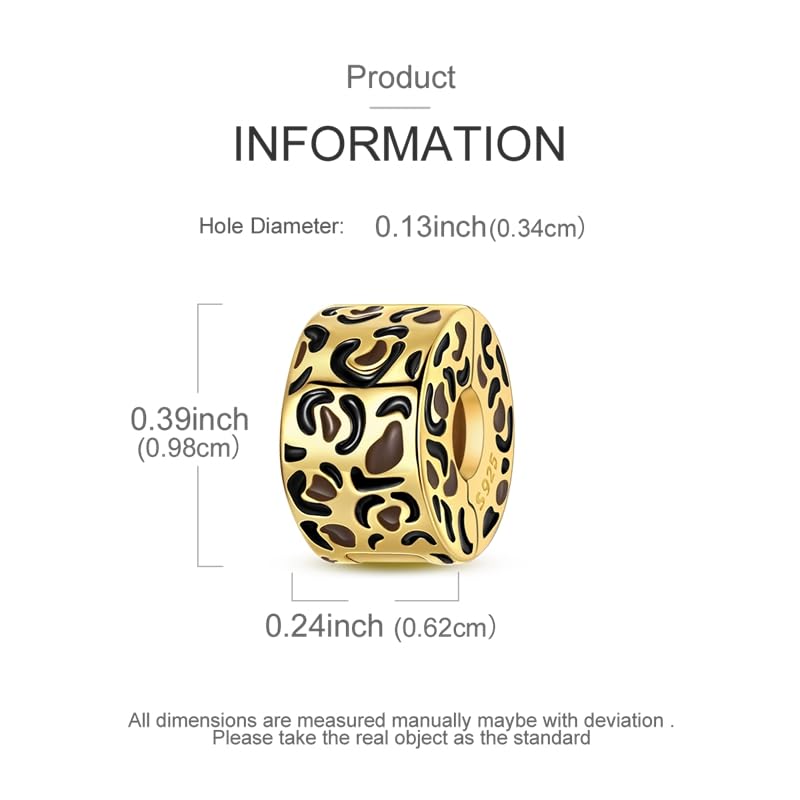 Gold Clip Stopper Charms for Pandora Bracelets Spacers Bead Charms Packs Jewelry Gift for Women - color: Golden leopard print