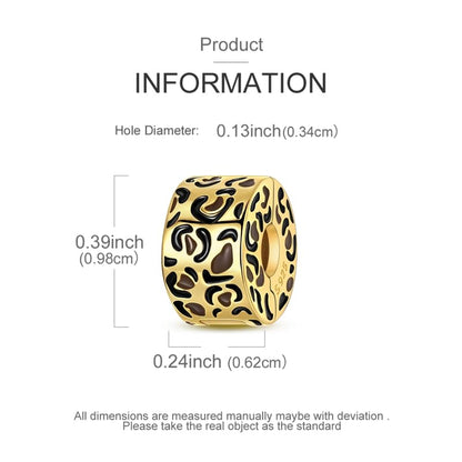 Gold Clip Stopper Charms for Pandora Bracelets Spacers Bead Charms Packs Jewelry Gift for Women - color: Golden leopard print