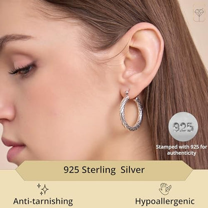 925 Sterling Silver Hypoallergenic Chunky Hoop Earrings for Women | Anti Tarnish Hoops in Various Styles by MAX + STONE - style: Quilted Hoops
