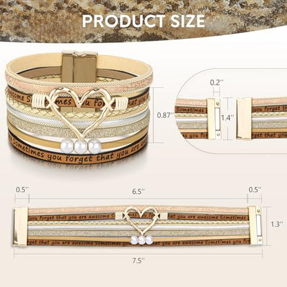 Desimtion Inspirational Tree of Life Boho Leather Wrap Bangle Bracelets for Women, Teen Girl Gifts Trendy Stuff, Fashion Accessories Jewelry Gifts for Women Girls - color: Beige-gold heart