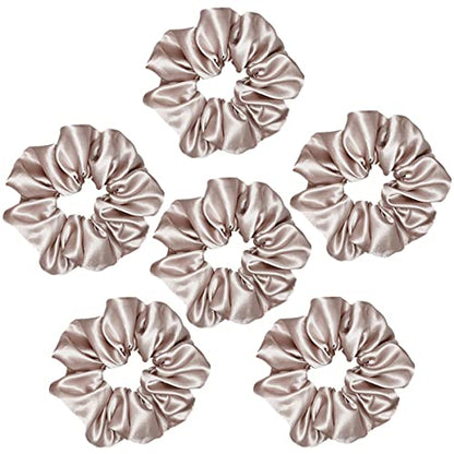 6 Pcs Satin Silk Hair Scrunchies Soft Hair Ties Fashion Hair Bands Hair Bow Ropes Hair Elastic Ponytail Holders Hair Accessories for Women and Girls (4.5 Inch, Champagne) - color: Champagne