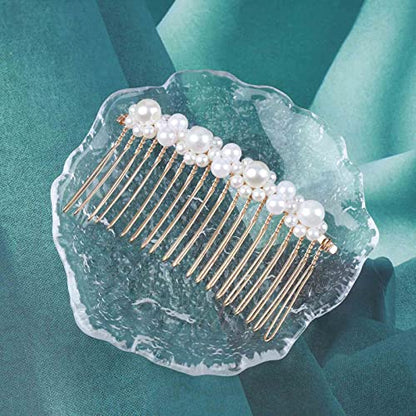 Pearl Hair Comb Barrette Pearl Hair Barrette Comb Faux Pearl Wedding Headpieces French Pearl Head Comb Clip Decorative Headwear Bride Hair Accessories for Women (Style D)
