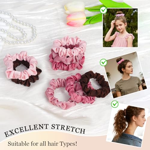 Ultra-Petite Satin Scrunchies for Women – 8PCS Blush Small Hair Ties – Soft Silk-Like Mini Hair Bands, No Crease, Frizz-Free, Gentle on Hair, Perfect for Daily Wear & Sleep - color: Small-Blusher