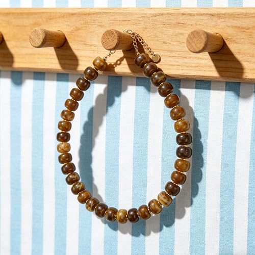 Chunky Colorful Beaded Necklace for Women Boho Summer Statement Resin Choker Necklaces Beach Jewelry Accessories - color: Dark Brown