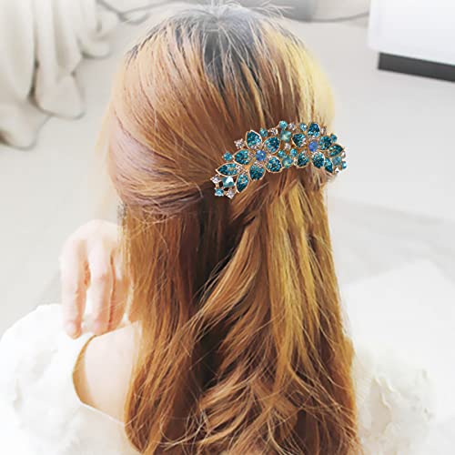 Women Rhinestone Inlaid Flower Hair Comb Hairpin Barrette Accessory,Also Perfect Mother's Day Gifts for Mom (Blue) - color: Blue