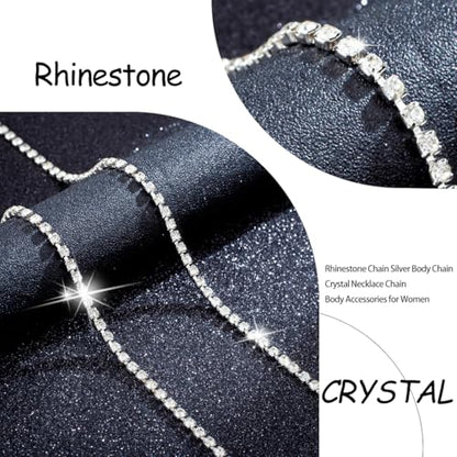 Rhinestone Chain Gold Body Chain Crystal Necklace Chain Body Accessories for Women - color: Silver body chain
