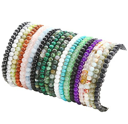 FIRAZIO 20Pcs 4mm Gemstone Beaded Bracelets for Women Mens | Crystal Stone Bracelet Stretch Mini Round Beads Elastic Bracelets Jewelry Gift