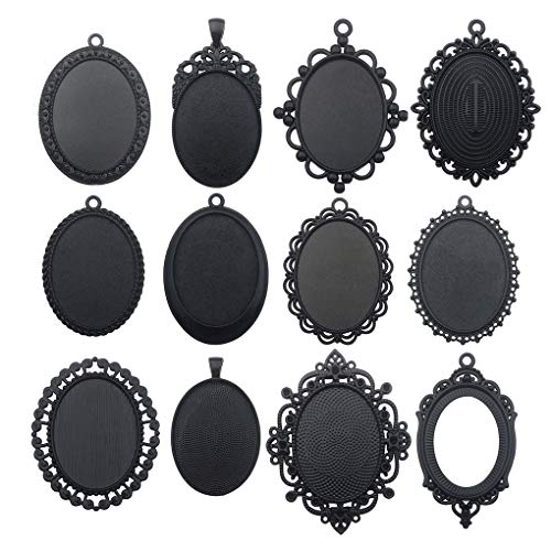 10pcs 30x40mm Black Oval Blank Bezel Pendant Trays Base Cabochon Settings Trays Pendant Blanks (M117) - color: M117