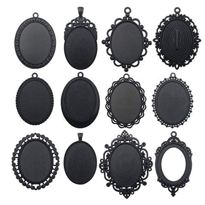 10pcs 30x40mm Black Oval Blank Bezel Pendant Trays Base Cabochon Settings Trays Pendant Blanks (M117) - color: M117