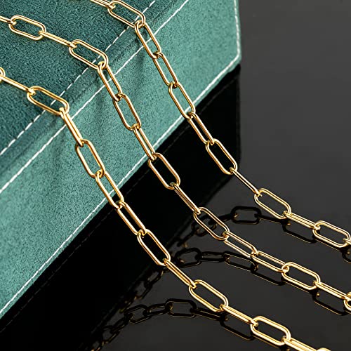 Gold Plated Paperclip Chain Necklace for Women and Men, Stainless Steel Link Chain Bulks with Jump Rings and Lobster Clasps Jewelry Making Supplies - color: Gold Paperclip_17x7mm
