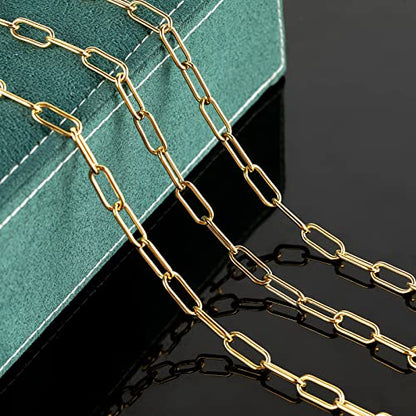 Gold Plated Paperclip Chain Necklace for Women and Men, Stainless Steel Link Chain Bulks with Jump Rings and Lobster Clasps Jewelry Making Supplies - color: Gold Paperclip_17x7mm