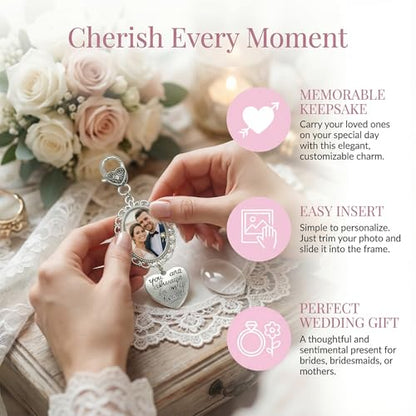 Wedding Bouquet Photo Charms Locket for Bride Memorial Picture Charm Clip for Bridal Boquet Groom or Loved One Memory Pin Accessories to Attach to Flowers Walking Down the Aisle