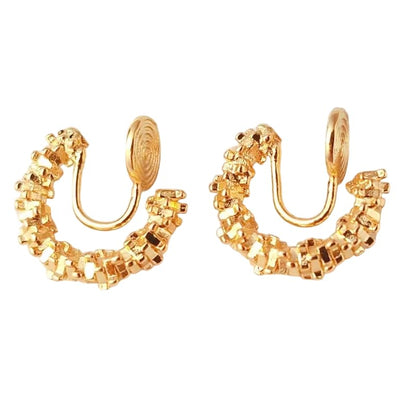 Clip On Hoop Earrings for Women Not Pierced Gold Silver Large Chnky Square Twisted Comfortable Coil Hoop Clip On Earrings - color: Metallic Gold