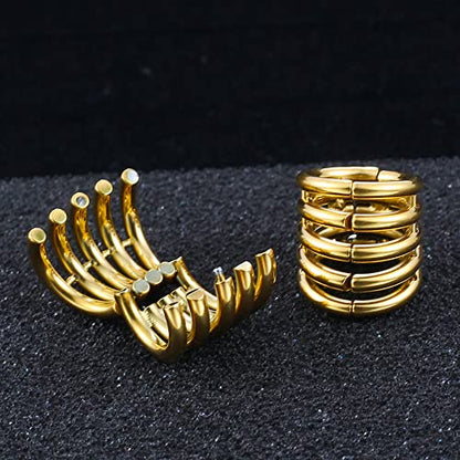 Casvort 2 PCS Hypoallergenic 316 Stainless Steel 00G/3/4'' Stacked Ring Cuffs for Stretched Lobe Ear Gauges Plugs Ear Tunnels Stretcher Earring Studs Clip on Cartilage Body Piercing Jewelry - color: Gold 10mm (00g)