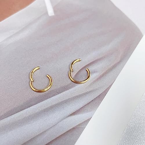 5Pairs Surgical Stainless Steel 16G Sleeper Cartilage Daith Tiny Small Hoop Earrings Mini Septum Hinged Clicker Nose Ring Helix Tragus Piercings Unisex Fashion Huggie Hoops Set 6-14MM - color: Gold