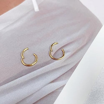 5Pairs Surgical Stainless Steel 16G Sleeper Cartilage Daith Tiny Small Hoop Earrings Mini Septum Hinged Clicker Nose Ring Helix Tragus Piercings Unisex Fashion Huggie Hoops Set 6-14MM - color: Gold