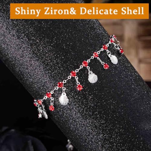Yalice 925 Silver Plated Charm Chain Ankle Bracelets for Women Dainty Fringe Waterproof Anklets Boho Beach Wedding Foot Jewelry - color: Red