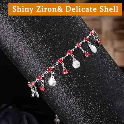 Yalice 925 Silver Plated Charm Chain Ankle Bracelets for Women Dainty Fringe Waterproof Anklets Boho Beach Wedding Foot Jewelry - color: Red