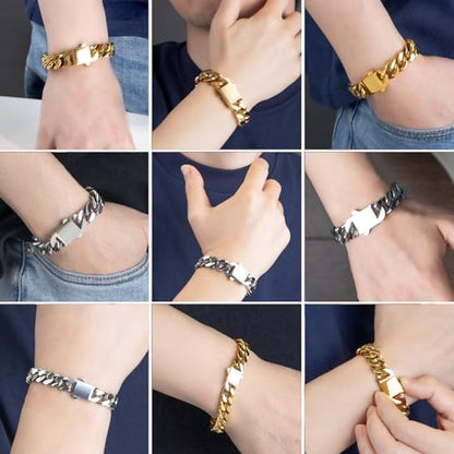 Cuban Link Bracelet for Men&Women, 9/11/13mm Width 7.5/8.5 Inch Length, 18K Gold Plated Stainless Steel Miami Cuban Hand Chain Wrist Bracelets,No Tarnish& Durable Hip Hop Jewelry - color: Gold, size: W11mm-L7.5inches