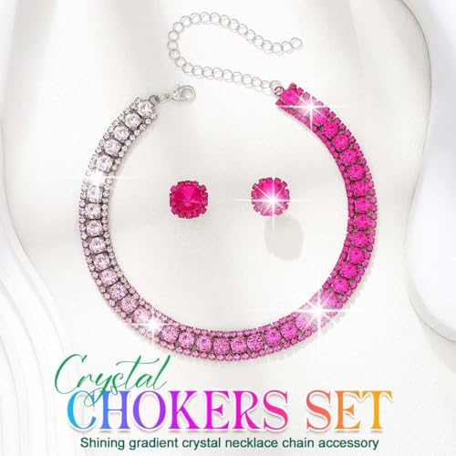 CLOACE Rhinestone Bridal Wedding Jewelry Set Sparkly Chocker Necklaces Earrings Prom Jewelry Accessories for Women - color: Purple