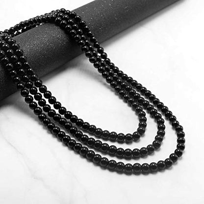 Long Pearl Necklaces for Women Cream White Faux Pearl Strand Layered Necklace Costume Jewelry - color: Black