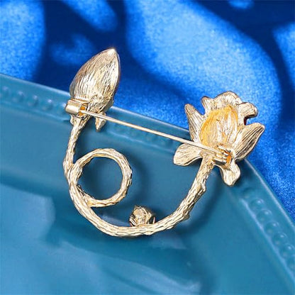 Rose Flower Brooch Pin for Women Fashion Dainty Gold Plated 3D Red Roses Floral Crystal Brooch Pin Birthday Dress Suit Accessories Jewelry - style: Crystal Rose