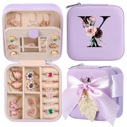 AYGXU Travel Jewelry Box for Women and Girls - Small Case With Initial A-Z - Teacher Gifts - color: purple, size: Y