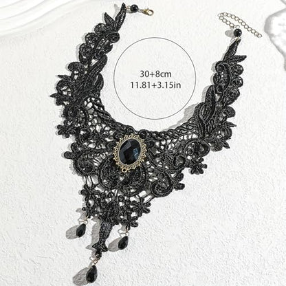 Fesciory Black Necklaces for Women, Adjustable Layered Velvet Leather Lace Collar Necklace, Goth Jewelry Gifts. - color: Gem