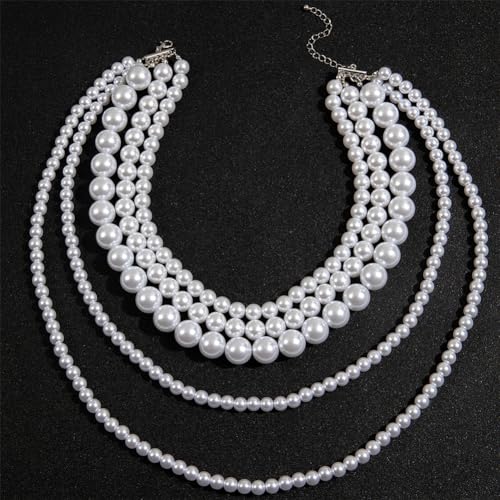 Long Pearl Beaded Necklace Layered Big Small Beads Pearl Necklaces Multi Strand Pearls Necklaces for Women Trendy Jewelry Gift - color: A