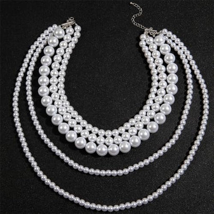 Long Pearl Beaded Necklace Layered Big Small Beads Pearl Necklaces Multi Strand Pearls Necklaces for Women Trendy Jewelry Gift - color: A