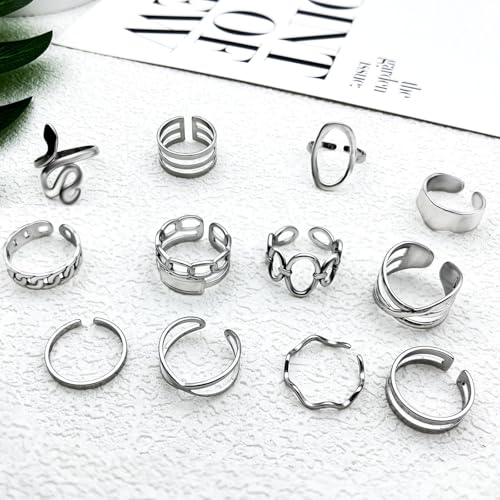 17PCS Silver Knuckle Rings for Women Stainless Steel Rings Set Midi Stackable Rings Simple Smooth Finger Rings Silver Adjustable Rings Jewelry Gift - color: 12 PCS