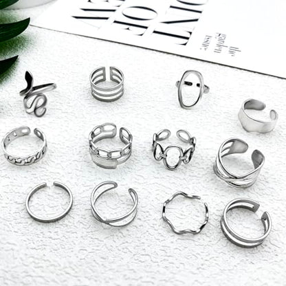 17PCS Silver Knuckle Rings for Women Stainless Steel Rings Set Midi Stackable Rings Simple Smooth Finger Rings Silver Adjustable Rings Jewelry Gift - color: 12 PCS