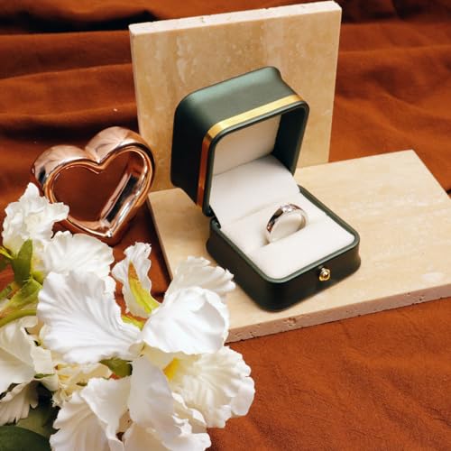 MY MIRONEY PU Leather Ring Box, Blackish Green | Jewelry Gift Case Ring Storage Case for Proposal, Engagement, Wedding (2.28" x 2.28" x 1.97") - style: Ring Box(Type A); Blackish Green