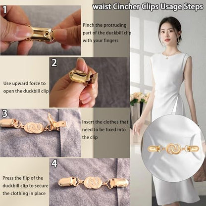 2 PCS Waist Cincher Clips Dress Clips Back Cinch for Shawl Cardigan Sweater Clothes Shirt Tightener Clip(Silvery Golden) - color: Color C