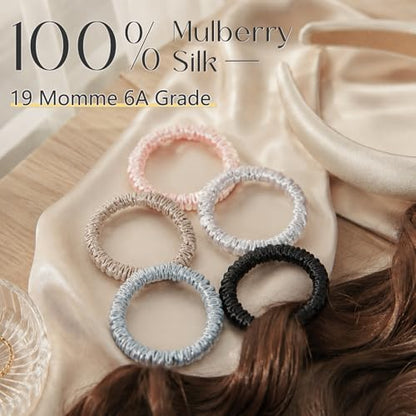 ZIMASILK 100% Pure Mulberry Silk Hair Scrunchies for Women | No Damage - Gentle Elastic Hair Ties for Ponytail Holder - Hair Accessories (5 Pack) - color: Black, Taupe, Dusty Blue, Light Gray, Pink (5pcs)